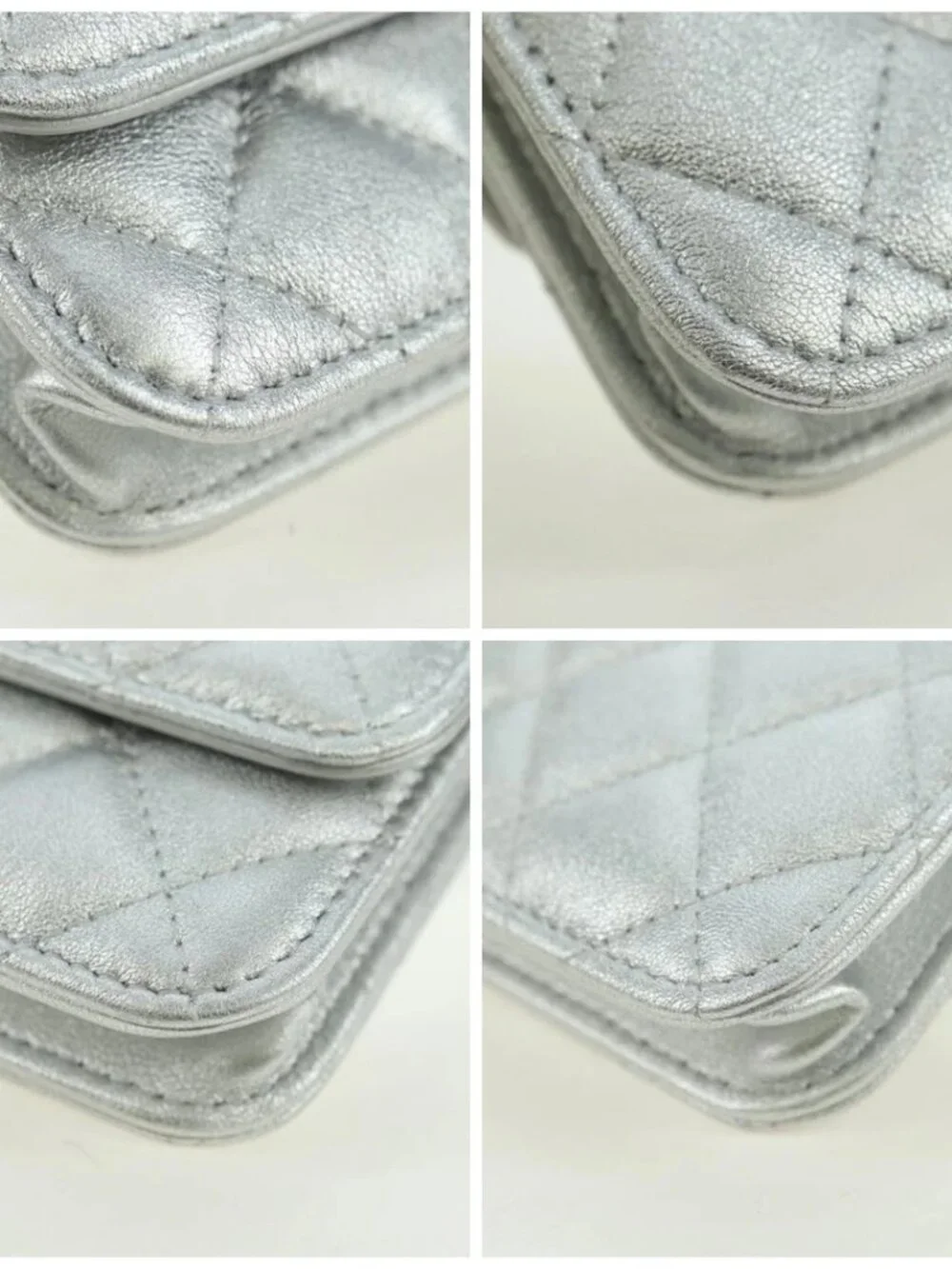 CHANEL Chain Shoulder Bag Leather Silver CC Auth 170531SAM